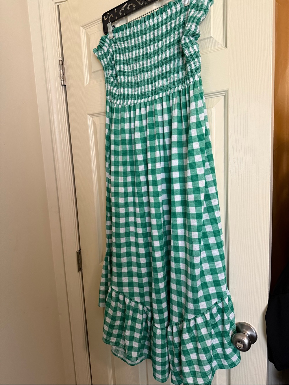 Cato Green and White Gingham Smocked Maxi Dress